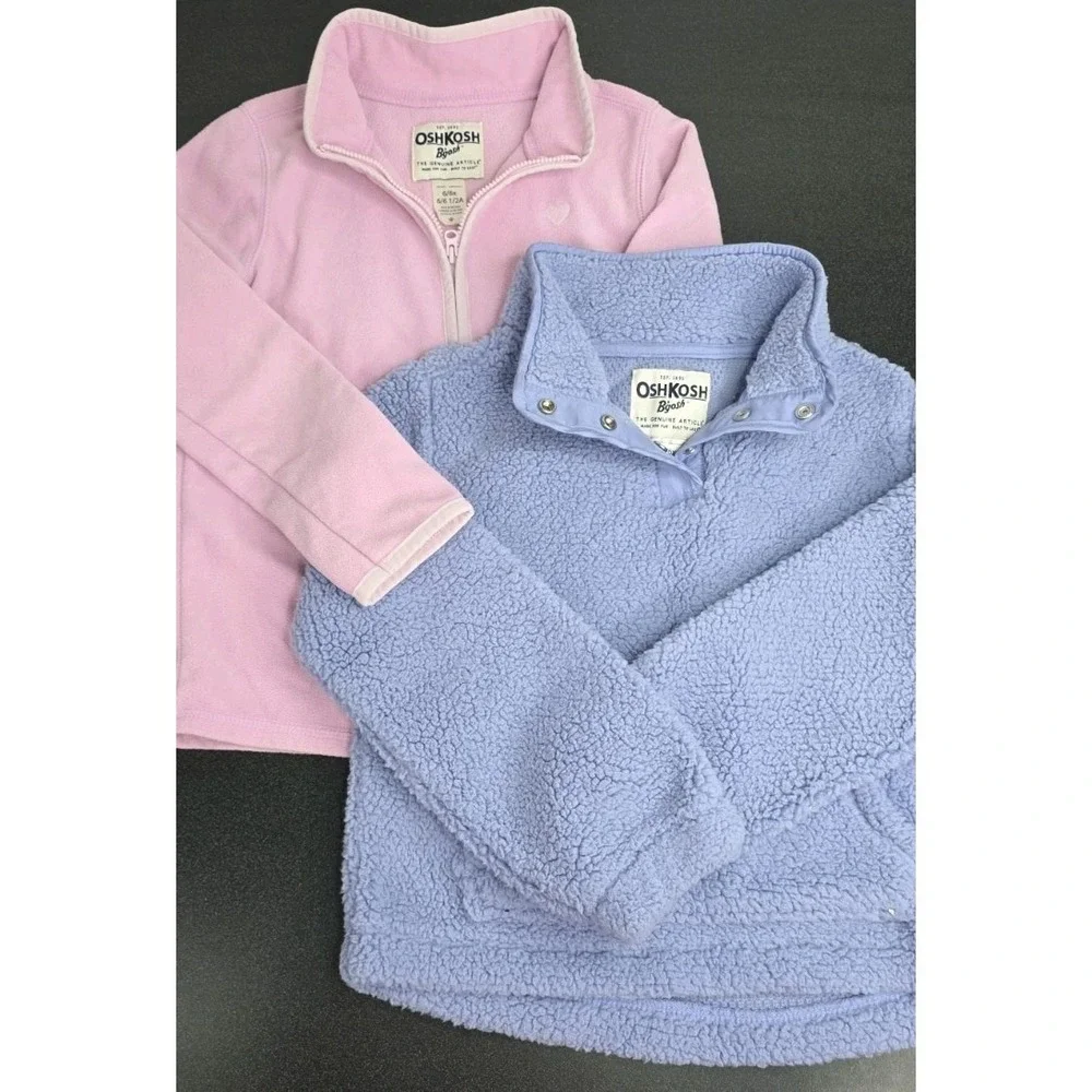 2pc OshKosh B'gosh Girls Purple Pink Fleece Zip Hoodie Jacket Pockets 6/6x‎